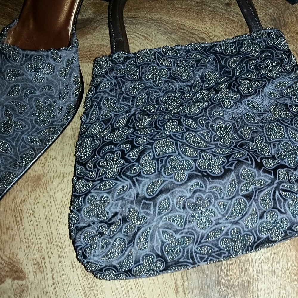 Fellini Matching Brown Beaded Shoes and Handbag